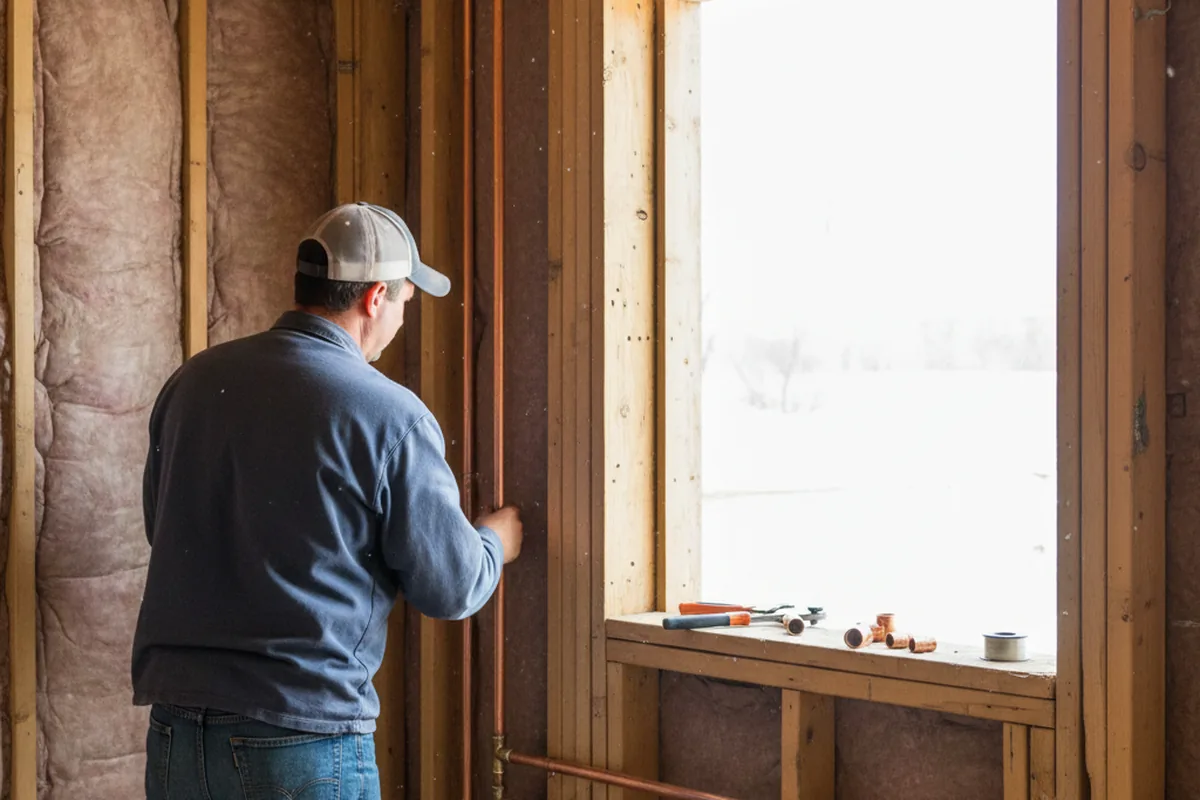 Licensed plumber running new copper supply lines in a Fishersville home